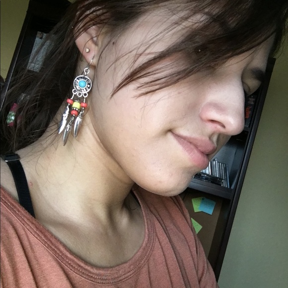 Boho Silver Dreamcatcher Dangle Earrings - Picture 3 of 5